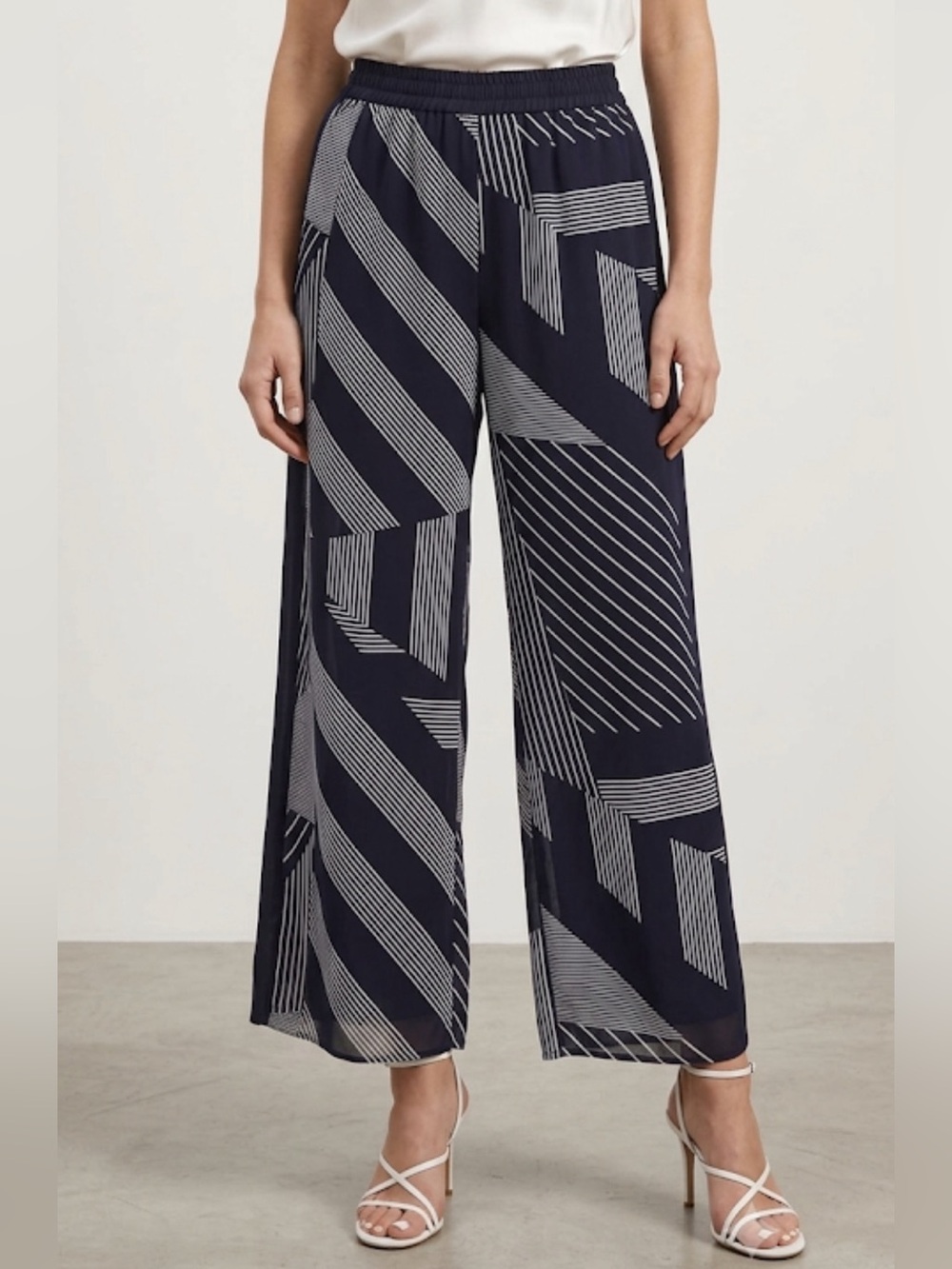 NWT Peruzzi Wide-Leg Geometric Print Pants - Navy/White
